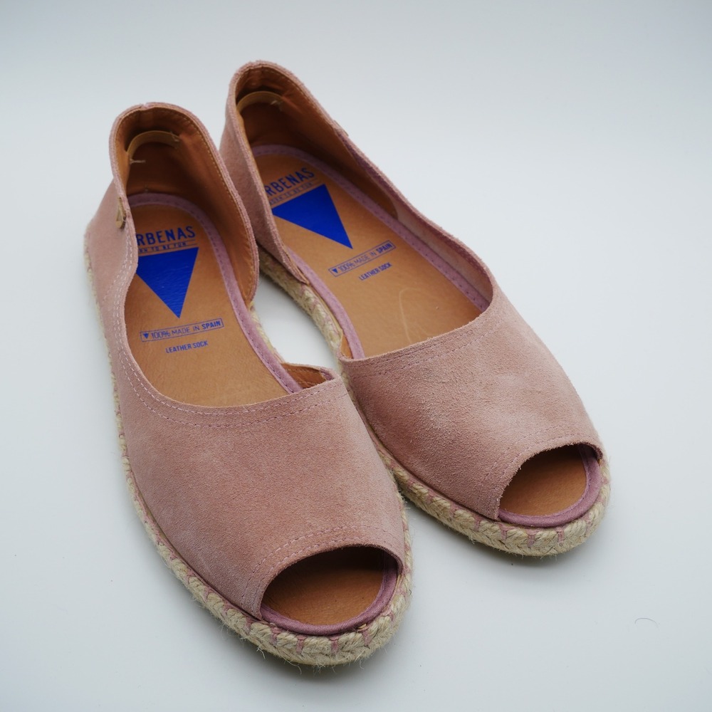 Verbenas Carmen Pink Suede Espadrille Peep Toe Flats Made in Spain Size 39‎